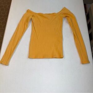 Hollister Women’s Yellow Orange Ribbed Long Sleeve Tee Top Slim Fit Medium M